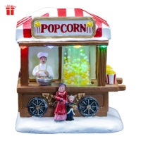 Nouveau produit phare : Décoration de salon classique en résine légère, finition mate peinte, maison de village de Noël, boutique de Noël, boutique de pop-corn, avec LED mobiles