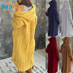 Cardigan à capuche à manches longues uni pour femmes, sweat-shirt décontracté en tricot pour femmes, sweat-shirt ample surdimensionné, manteau J0041 - Product Image 1