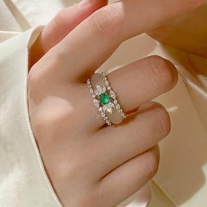 แหวนเงินแท้ S925 เวินฉี ประดับหยกขาวธรรมชาติ ดีไซน์จีนใหม่ พร้อมลูกปัดสีเขียว รุ่นซ้อนใส่แฟชั่น รหัสสินค้า 22873 - Product Image 3