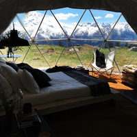 Dôme géodésique de glamping avec ventilateur solaire intégré, en tissu PVC, à vendre