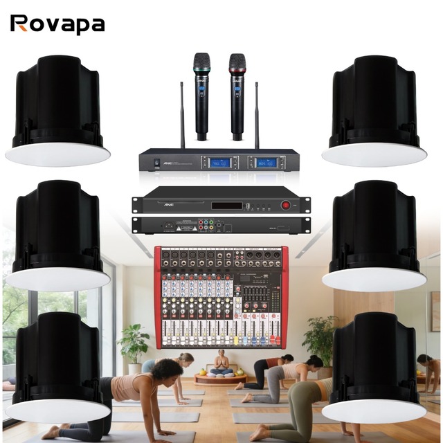 Unobstructed View for Yoga Studio Gym Audio Solution Ceiling Mount Speaker Microphone Amplifier Music Player System