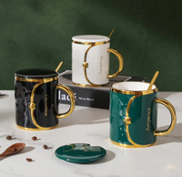 Taza de Café/Té de Cerámica con Forma de Bolso Creativo, con Borde y Asa Dorados, Apta para Oficina y Hogar