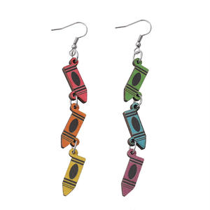 Boucles d'oreilles en bois cadeau de fête des enseignants Double face pendentif boucles d'oreilles arc-en-ciel Crayons pour femmes Uionen 921 - Product Image 5