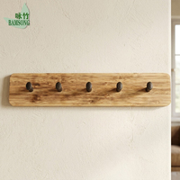 Porte-manteau mural en bambou carbonisé écologique pour entrée, buanderie, chambre, avec 5 crochets pour chapeaux, sacs, clés, serviettes