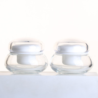 Pot en verre vide de 30g, rond, avec couvercle blanc en forme de champignon, pour crème pour le visage, emballage de pommade