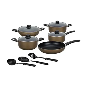 Set peralatan dapur antilengket aluminium pegangan Bakelite tahan panas termasuk panci dan panci masak logam Frypan dan Set peralatan masak