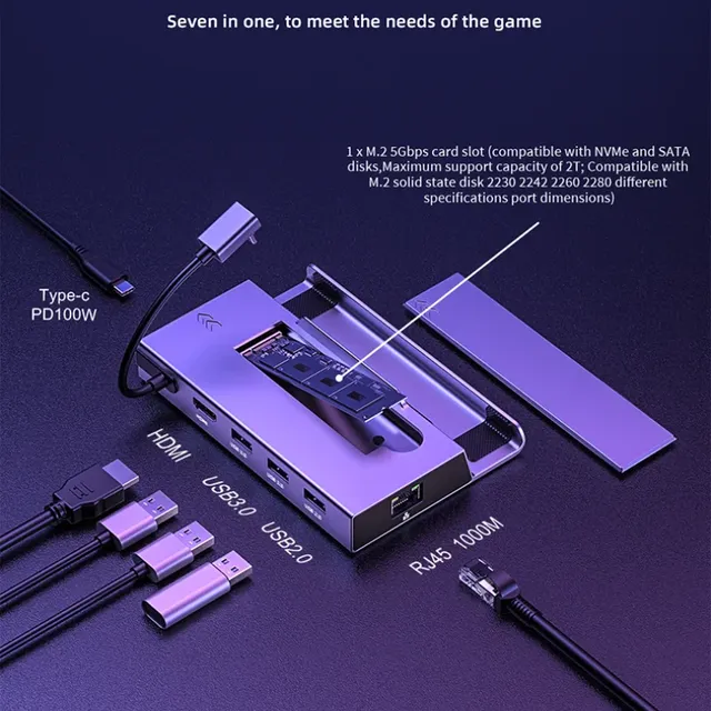 7 in 1 USB C Hub SSD Dock HD 4K 60Hz Sata Nvme M.2 steam deck Docking Station for Ayaneo Accessories Jsaux nintendo switch Docks