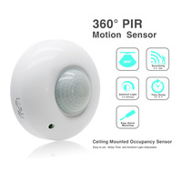 Détecteur de mouvement infrarouge PIR à montage au plafond, détection à 360 degrés, commande d'éclairage automatique marche/arrêt, ambiance réglable