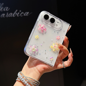 Coque de téléphone transparente 3D Fleur Mignonne pour iPhone Duo, en TPU souple antichoc, avec chaîne de perles étoiles scintillantes et dragonne anti-chute pour fille - Product Image 5