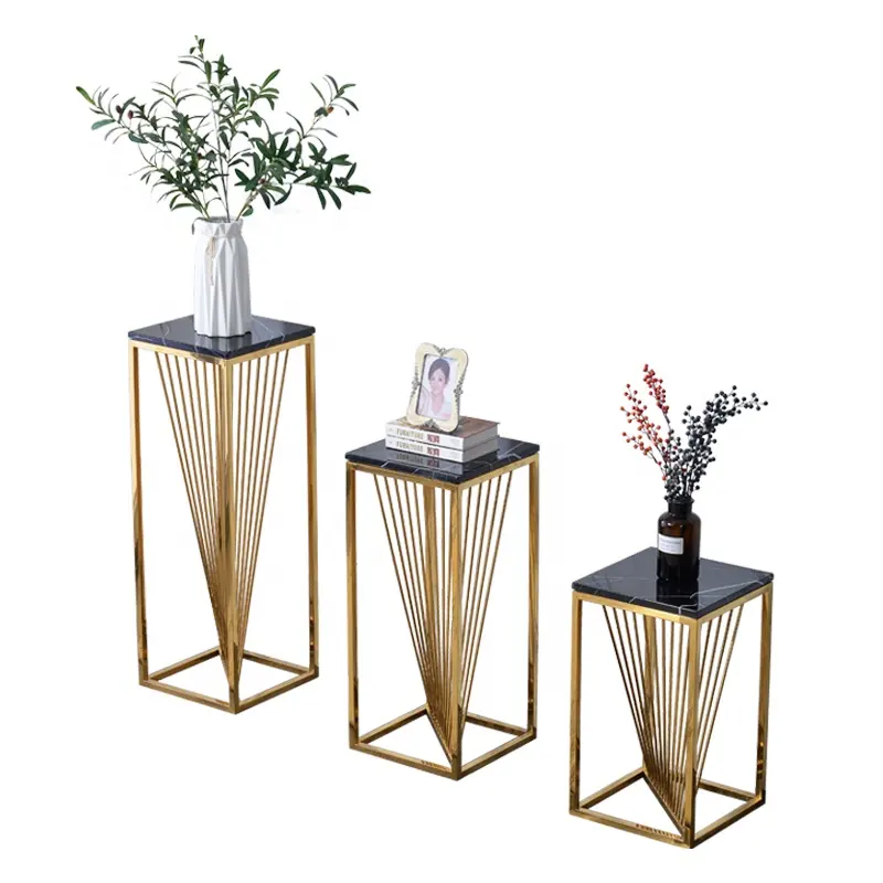 Dekoratif paslanmaz çelik çiçek standı altın oturma odası bitki raf köşe Metal braket