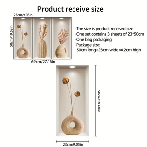 Nouveaux Stickers Muraux Effet 3D, Triptyque Artistique Autocollant pour Décoration Murale, Idéal pour Entrées et Salons - Product Image 2