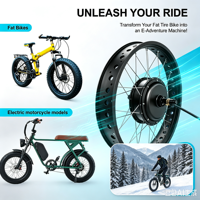 Kit de conversion de moyeu arrière pour vélo électrique avec moteur sans balais 250-3000W pour vélos électriques à pneus larges de 20/24/26 pouces, écran LCD, aluminium