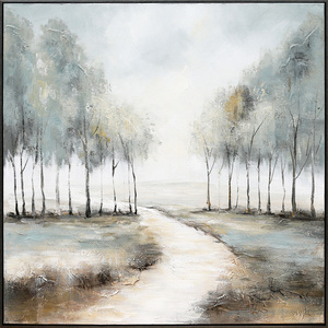 Decoración del Hogar, Arte Mural de Paisaje de Camino en un Bosque Brumoso, Pintura Abstracta Texturizada de Árboles, Pinturas al Óleo - Product Image 3