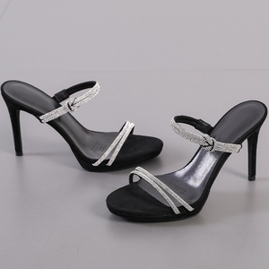 Sandalias de tacón alto con punta abierta para mujer, estilo stiletto, con diamantes de imitación, antideslizantes, nuevas, de 22 mm, tipo pantuflas de una tira. - Product Image 5