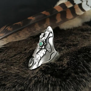 Bague Cocktail F672 en Argent, Motif Végétal, Pierre Malachite, Sertissage Clos, Bijou Unisexe Tendance, Idée Cadeau - Product Image 4