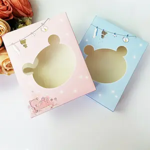 Karton Papier Gift Box Met Clear Bear Vormige Venster Roze Blauw Verpakking Dozen Voor Kinderen Kinderen Sokken Handdoek