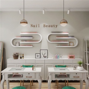 ชั้นวางยาทาเล็บติดผนังไม้สีขาวสำหรับร้านเสริมสวยสมัยใหม่ - Product Image 5