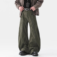 Pantalon décontracté homme en toile de coton à jambe large, style streetwear rétro américain, patchwork, déstructuré, utilitaire, avec fermeture éclair, vente en gros