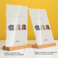 Support de table transparent en acrylique A4A5A6, écologique, portable, style stand, base en bois, porte-menu, présentoir