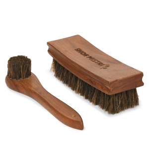 Ensemble de brosses à chaussures en crin de cheval de qualité supérieure avec brosse applicatrice incurvée, 100% crin de cheval naturel, manche en bois pour le nettoyage et le polissage - Product Image 5