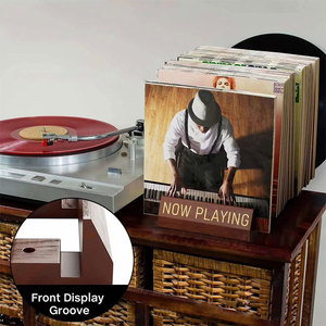 Soporte ajustable de madera para almacenamiento de discos de vinilo Soporte de registros IP Álbum Organizador de revistas Estante de exhibición Capacidad para hasta 50 DVD <span class=keywords><strong>CDs</strong></span> Marrón - Product Image 2
