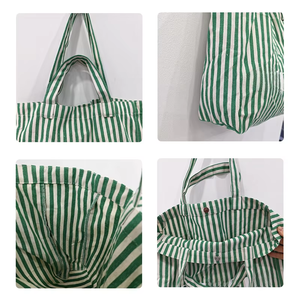 Borsa Tote in Cotone Premium a Righe, Doppio Manico, Grande Capacità, Casual, con Stampa Personalizzata, Borsa a Tracolla in Tela - Product Image 4