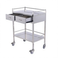 Chariot utilitaire en acier inoxydable, 2 tiroirs télescopiques, double étagère, roulettes pivotantes robustes, résistant à la corrosion, facile à nettoyer