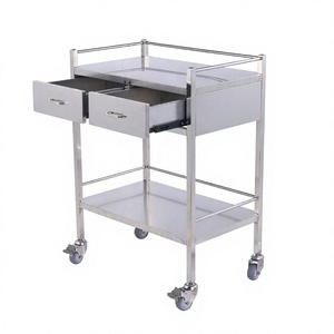 Carrito de Servicio de Acero Inoxidable con 2 Cajones Telescópicos, Doble Estante, Ruedas Giratorias Resistentes, Resistente a la Corrosión, para Laboratorio - Product Image 4