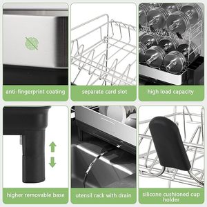 Gran oferta, <span class=keywords><strong>escurridor</strong></span> <span class=keywords><strong>de</strong></span> <span class=keywords><strong>platos</strong></span> <span class=keywords><strong>de</strong></span> acero inoxidable 304 para mostrador <span class=keywords><strong>de</strong></span> cocina, estante para <span class=keywords><strong>platos</strong></span> Extra grande con portavasos <span class=keywords><strong>de</strong></span> drenaje giratorio <span class=keywords><strong>de</strong></span> 360 ° - Product Image 6