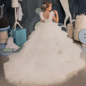 Abiti <span class=keywords><strong>da</strong></span> ragazza di fiori bianchi per matrimonio per bambini festa di ragazze spettacolo <span class=keywords><strong>principessa</strong></span> abiti <span class=keywords><strong>da</strong></span> ballo a strati di compleanno - Product Image 6