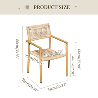 Ensemble de table et de chaises de salle à manger en teck empilables pour l'extérieur, résistant aux intempéries, avec dossier en corde tressée pour le mobilier de jardin