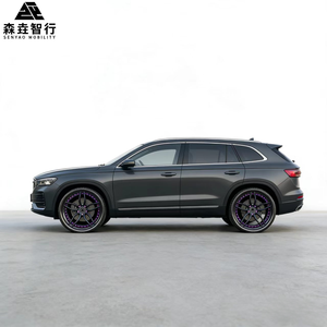 Ruedas SenYao <span class=keywords><strong>de</strong></span> 2 piezas forjadas en 6061-T6, color negro mate con borde <span class=keywords><strong>de</strong></span> fibra <span class=keywords><strong>de</strong></span> carbono y tornillos morados para SUVs <span class=keywords><strong>de</strong></span> lujo, tamaño personalizado, PCD y offset. - Product Image 3