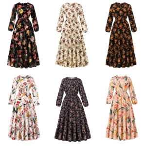 Vestido Largo <span class=keywords><strong>para</strong></span> <span class=keywords><strong>Mujer</strong></span> con Estampados Florales, Camisa y Mangas Cortas, Vestidos Casuales <span class=keywords><strong>de</strong></span> Moda <span class=keywords><strong>para</strong></span> <span class=keywords><strong>Mujer</strong></span> con Mangas Cortas - Product Image 1