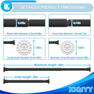 מוט מתח כבד, מתח מוט מקלחת מתכווננת 28 עד 48 אינץ ', מוט וילון דחיסה לחלונות, וילון, דלת, שחור - Product Image 4