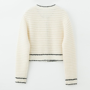 ODM Cardigan con bottoni corti con finiture a contrasto da <span class=keywords><strong>donna</strong></span> a manica lunga maglione in cotone misto <span class=keywords><strong>lana</strong></span> autunno elegante <span class=keywords><strong>maglieria</strong></span> da <span class=keywords><strong>donna</strong></span> - Product Image 2