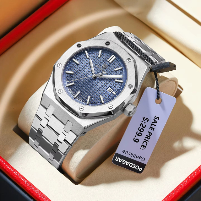 POEDAGAR 924 Man Watch Waterproof Luminous Date Week Men Watch Casual Male Clock Stainless Steel Sports Men's Quartz Watches