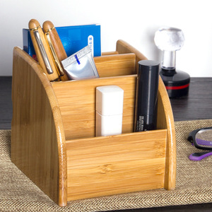 Bamboo Cosmetic Storage Organizer Desktop <b>Makeup</b> <b>Holder</b> With Compartments For Brushes And Beauty Products - Product Image 4