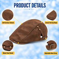 Casquette plate en faux daim à surpiqûres contrastées, style Ivy, pour hommes et femmes, marron foncé, avec détails rivets et boucle métallique ton sur ton, vente en gros