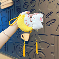 Porte-clés en peluche douce, motif personnage de dessin animé Anime, thème mi-automne, décoration lapin gâteau de lune, durable et écologique
