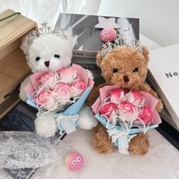 Magnifique bouquet de roses éternelles en savon avec ours en peluche et boîte cadeau en PVC – Idéal pour anniversaire, Saint-Valentin, Thanksgiving, Nouvel An Chinois