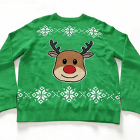 Hochwertiger bedruckter Strickpullover aus Nylon/Baumwolle mit grünem Rentier-Motiv, lustiger Weihnachtspullover mit Frontlogo, Winter-Familienparty-Bekleidung für