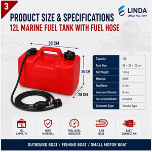 LINDA 12L Marine-Kraftstofftank mit Füllstandsanzeige, 3,1m Kraftstoffschlauch, Ansaugballon und Anschluss für Außenbordmotoren - Product Image 3