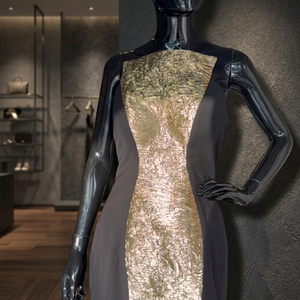 Vestido Tubo Midi Asimétrico Negro y Dorado Premium para Maternidad con Cintura Natural, Ecológico, para Fiestas y Eventos Nocturnos - Product Image 2