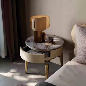 Mesa de <span class=keywords><strong>Noche</strong></span> Moderna y Minimalista de Acero Inoxidable Multifuncional con Superficie de Piedra, Mueble para Dormitorio - Product Image 3