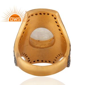Rainbow Moonstone Zircon <b>Set</b> <b>Ring</b> 24k Yellow Gold Plated Brass Fashion Women's <b>Ring</b> Statement Jewelry Supplier - Product Image 4