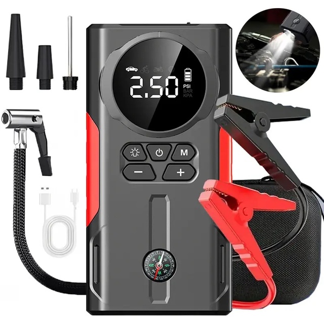 Multifunction Car Jump Starter With Air Compressor and 4000A Peak Output for Gasoline and Diesel Cars