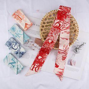 Version coréenne du foulard en soie fin et étroit à 26 lettres <span class=keywords><strong>vintage</strong></span>, souvenir d'été, bandeaux pour femmes, cravates, sacs et petits foulards - Product Image 3