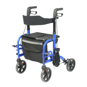 Andador y silla de transporte 2 en 1, silla de ruedas plegable, ayuda para caminar con cinturón de seguridad y reposapiés desmontable - Product Image 4