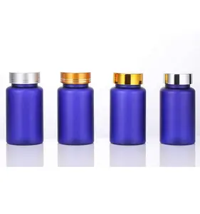 100ml gefrostete blaue Pillen flaschen mit Gold/Silber deckel Benutzer definierte Pillen Behälter Kapsel 100cc PET Medizin flasche