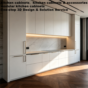Diseño Integral de Villa Moderna, Muebles Modulares a Medida que Ahorran Espacio, Cajones <span class=keywords><strong>con</strong></span> Iluminación LED, Tiradores Dorados, Gabinetes de Cocina - Product Image 1